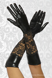 Wetlook-Handschuhe mit Spitze OS schwarz